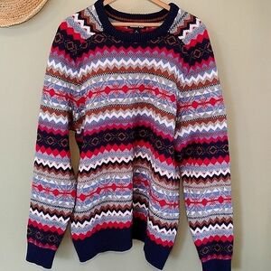 Lands' End Men's Cardigan Pullover Sweater Retro Striped Wool Blend Size Large